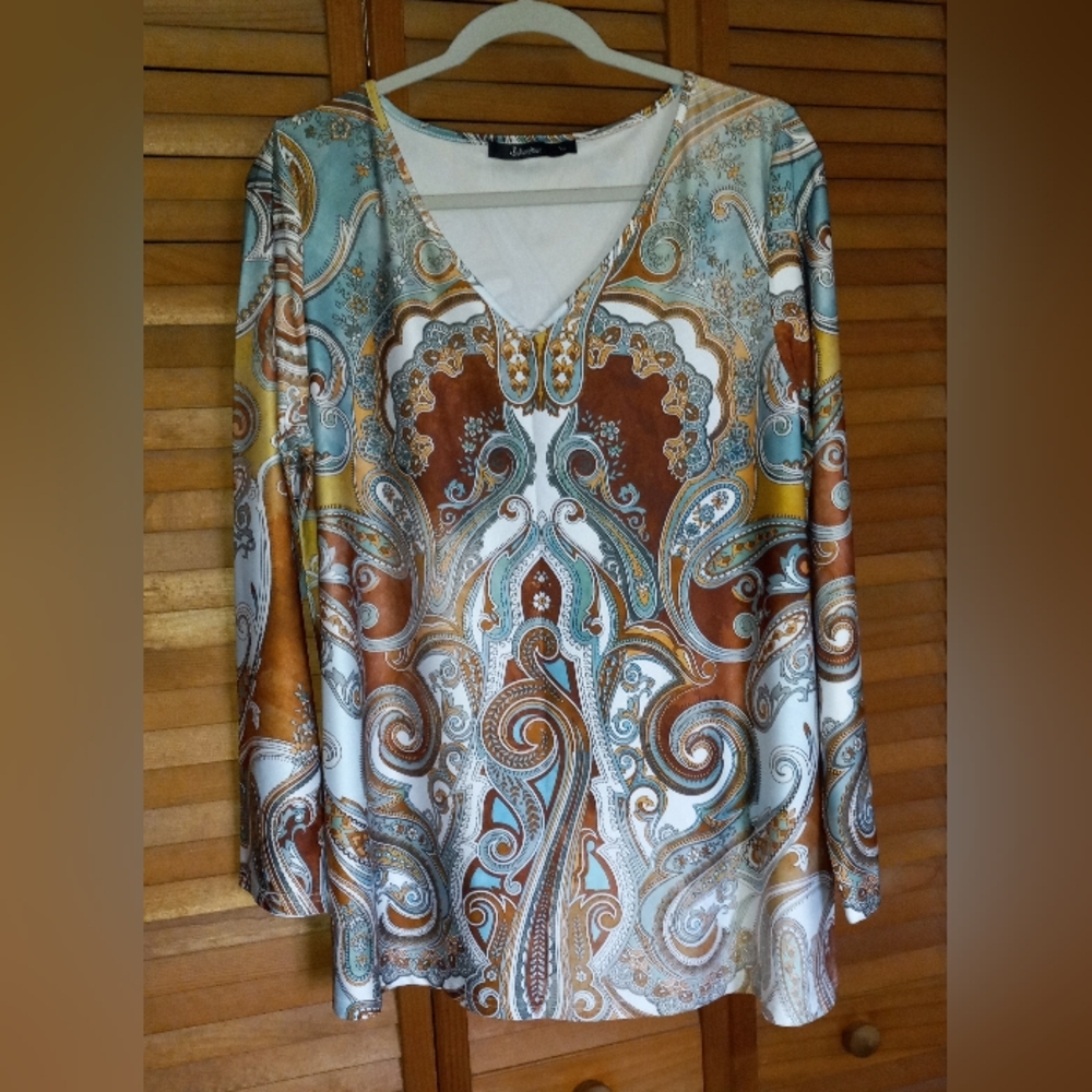 Beautiful Sakurafiua Blouse Brown & Off White SZ XL
